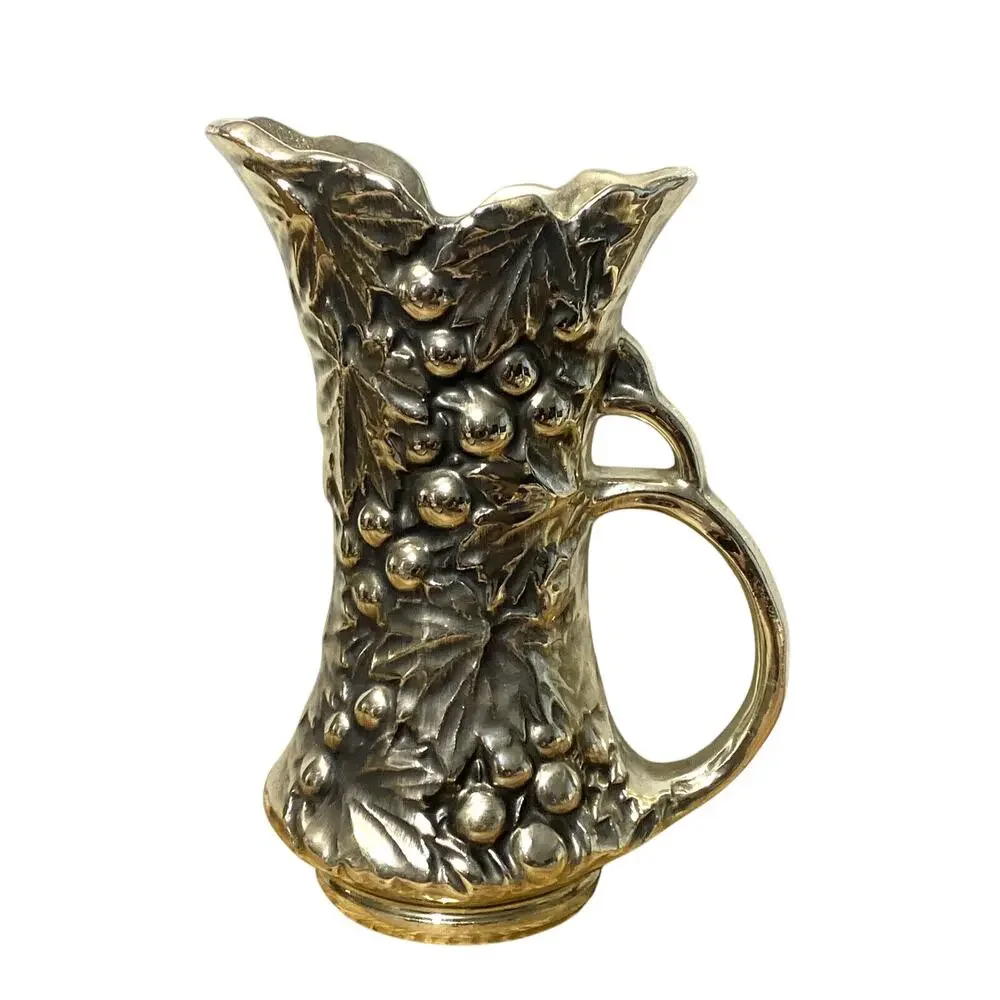 Vintage McCoy Pottery 616 Grape Pitcher Black Gold 9.5